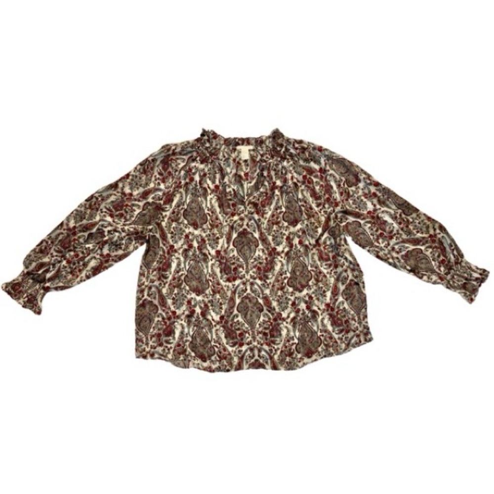 H&M PAISLEY PRINT SHEER BLOUSE V-NECK SIZE 12